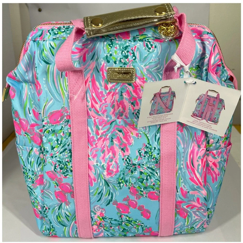 Lilly Pulitzer Backpack Cooler Beach Party Insulated‎ Lunch Box Turquoise Pink